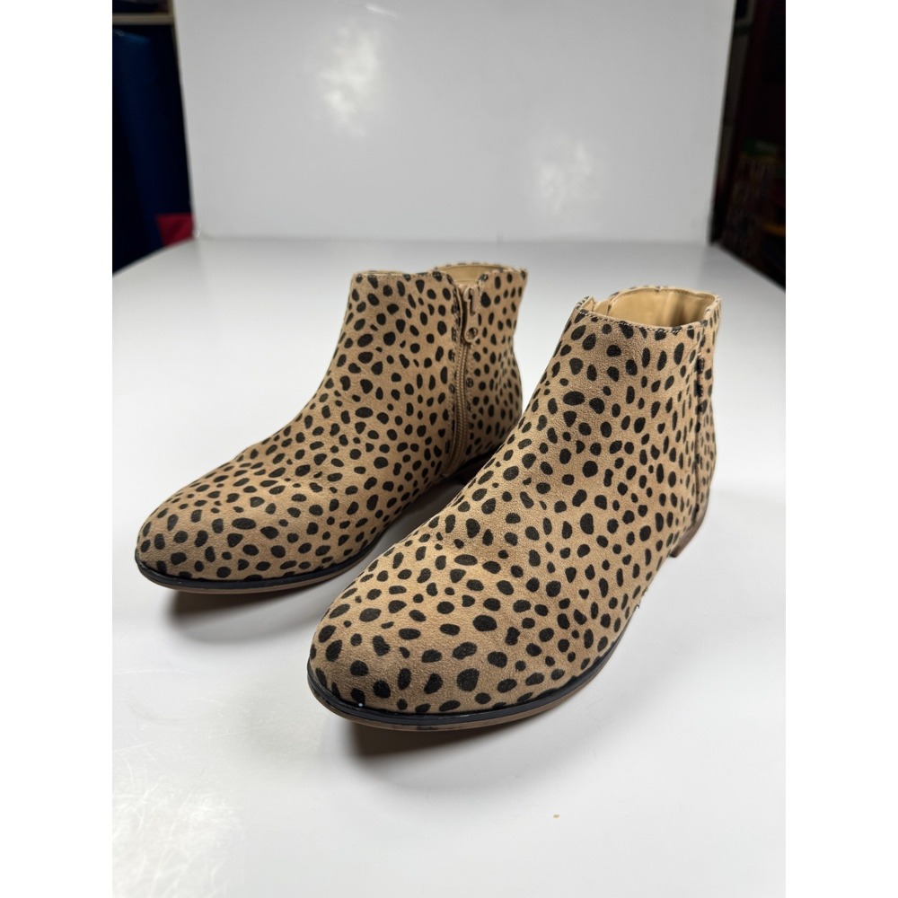 Cat & Jack Girls 4 Bootie Brown Leopard‎ Print Side Zip Round Toe Ankle Boot